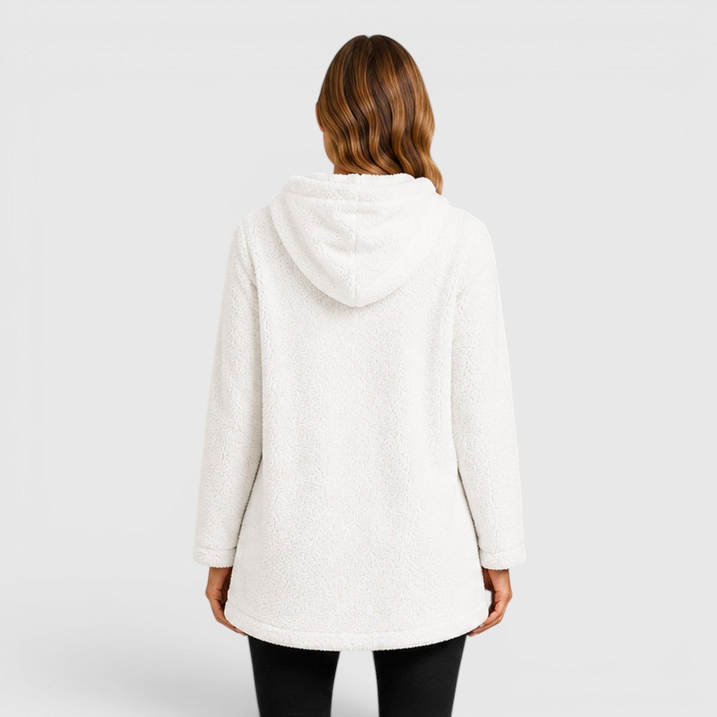 Comfortable Olive Green Sherpa Fleece Hoodie for Women with Drawstring Hood Long Sleeve Kangaroo Pocket Tunic Style