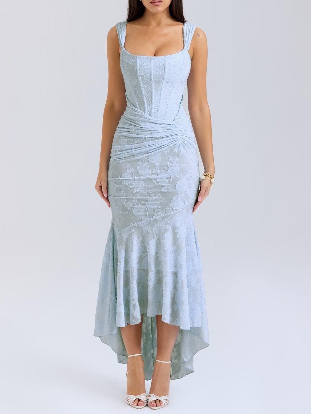 Elegant Mother of the Bride Dresses for Women with Corset Bodice Jacquard Lace Mermaid Midi