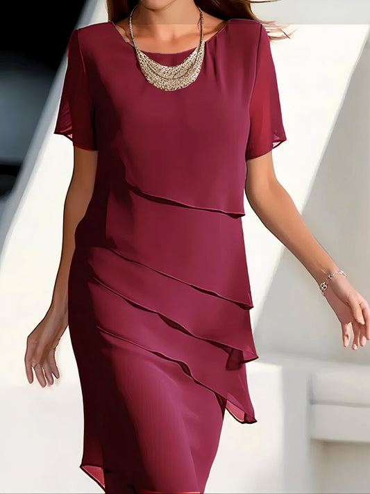 Eva | Elegant Red Semi Formal Dress for Women in Tiered Cocktail Style