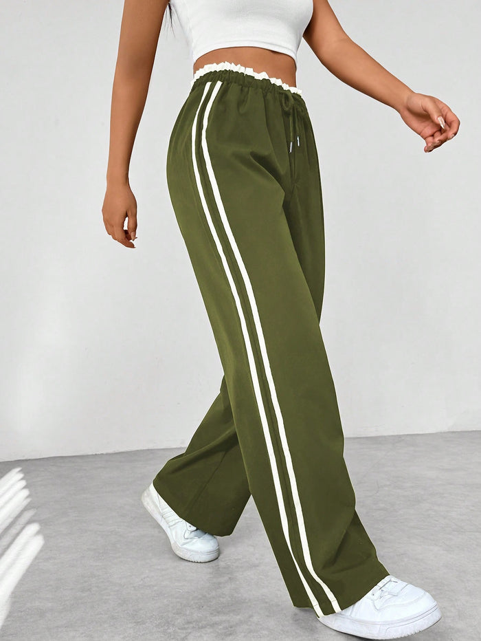 Effortless Striped Wide Leg Pants for Women with High Waist Drawstring Relaxed Casual Style
