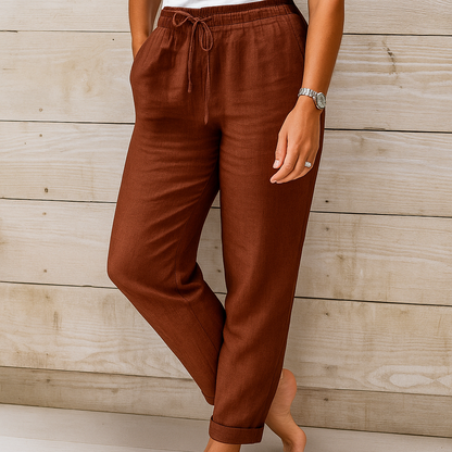Effortless Linen Pants for Women with High Waist Drawstring Cuffed Hem Relaxed Casual Style