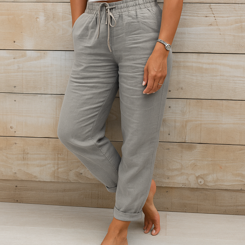 Effortless Linen Pants for Women with High Waist Drawstring Cuffed Hem Relaxed Casual Style