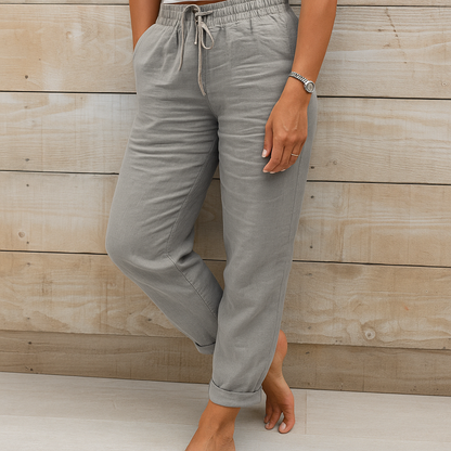 Effortless Linen Pants for Women with High Waist Drawstring Cuffed Hem Relaxed Casual Style
