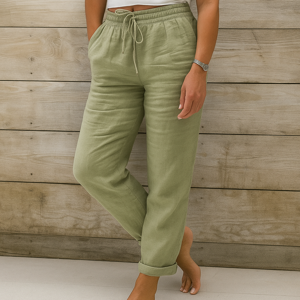 Effortless Linen Pants for Women with High Waist Drawstring Cuffed Hem Relaxed Casual Style
