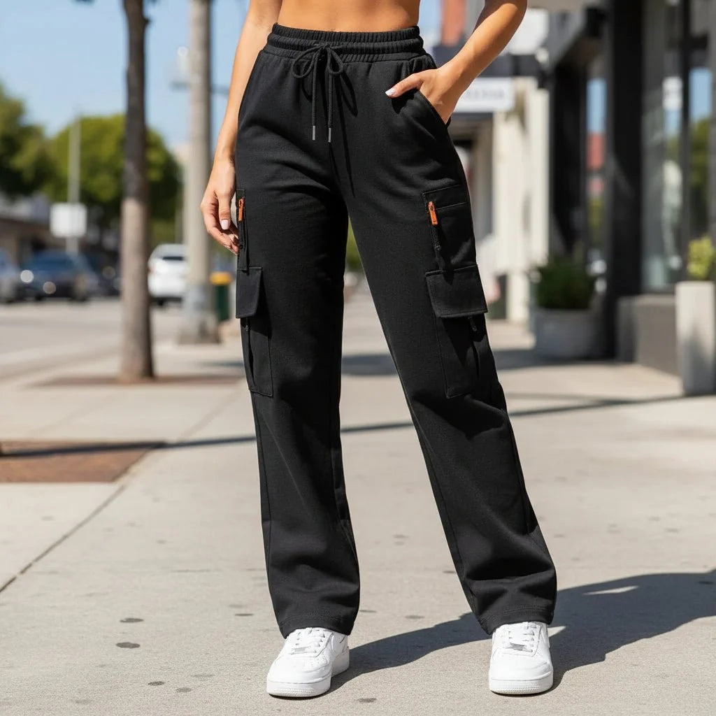 Effortless Cargo Pants for Women with High Waist Drawstring Zip Pocket Relaxed Style