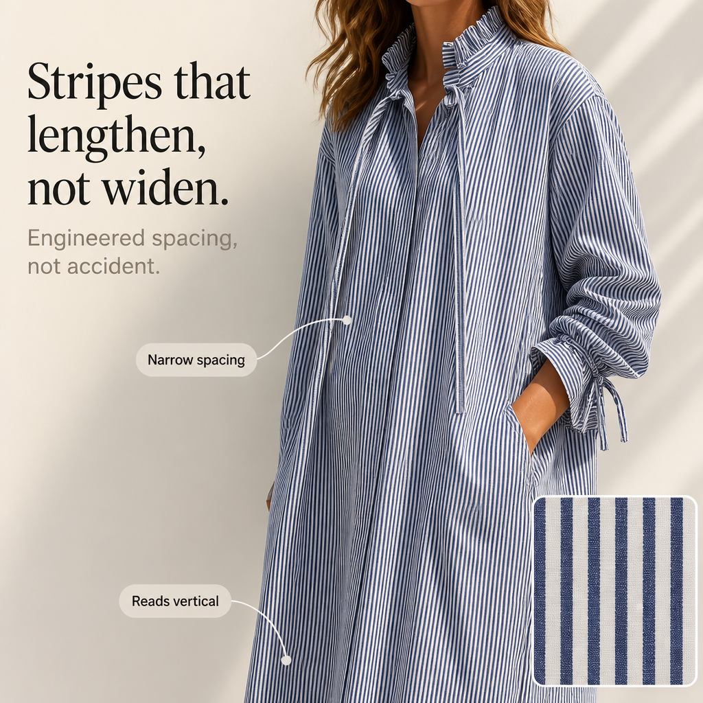 Effortless Blue Striped Shirt Dress for Women with Ruffle Tie Neck Long Sleeve Ruched Cuff Fall Style