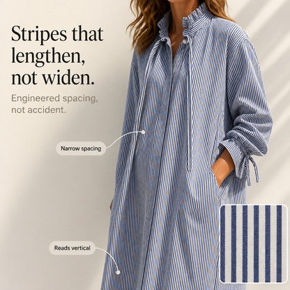 Effortless Blue Striped Shirt Dress for Women with Ruffle Tie Neck Long Sleeve Ruched Cuff Fall Style