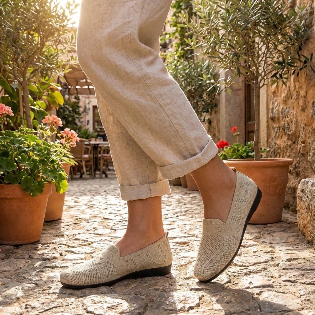 Comfortable Flats for Women with Round Toe Knit Slip On Orthopedic Loafer Style