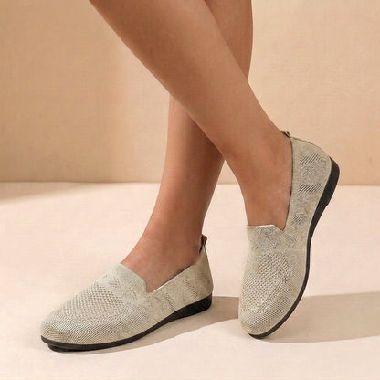 Comfortable Flats for Women with Round Toe Knit Slip On Orthopedic Loafer Style