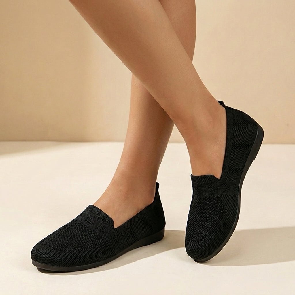 Comfortable Flats for Women with Round Toe Knit Slip On Orthopedic Loafer Style