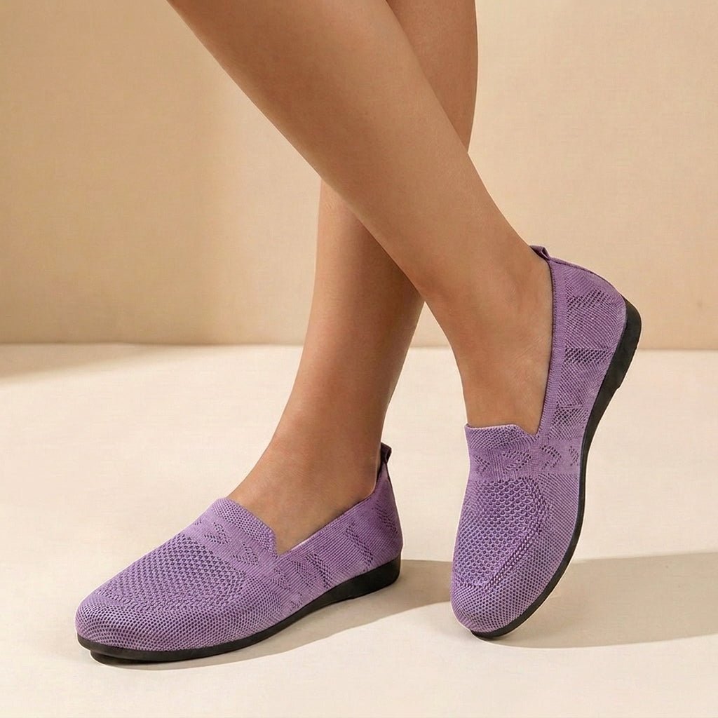 Comfortable Flats for Women with Round Toe Knit Slip On Orthopedic Loafer Style