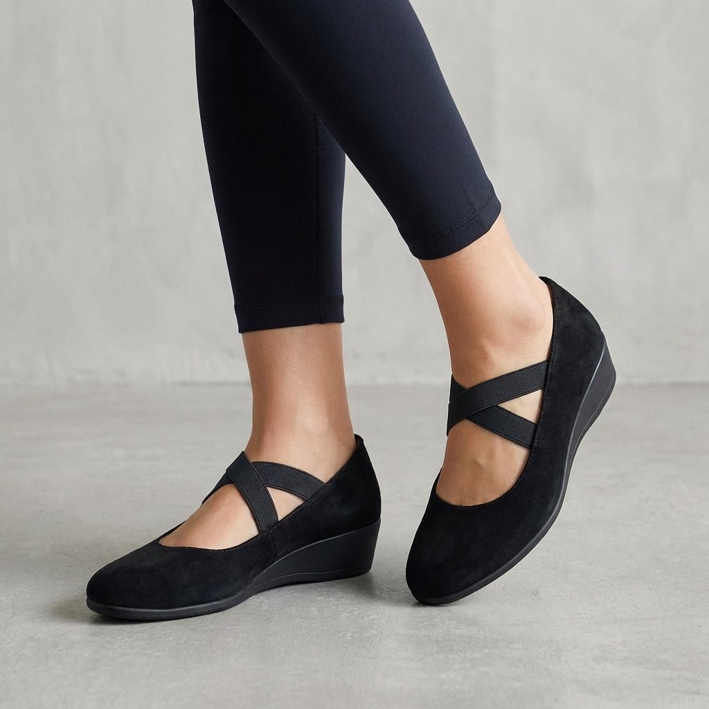Comfortable Flats for Women with Round Toe Cross Strap Slip On Wedge Orthopedic Style
