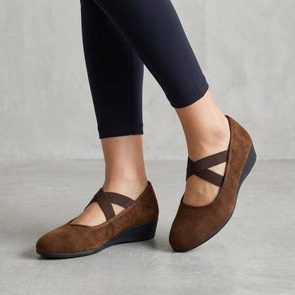 Comfortable Flats for Women with Round Toe Cross Strap Slip On Wedge Comfort Style