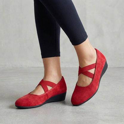 Comfortable Flats for Women with Round Toe Cross Strap Slip On Wedge Comfort Style