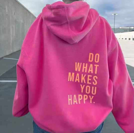 Comfortable Slogan Print Hoodie for Women with Drawstring Hood Long Sleeve Oversized Relaxed Style