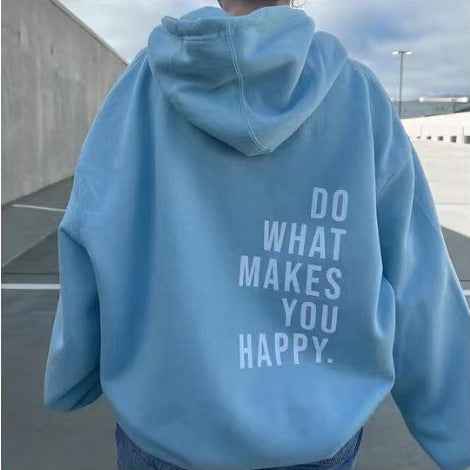 Comfortable Slogan Print Hoodie for Women with Drawstring Hood Long Sleeve Oversized Relaxed Style
