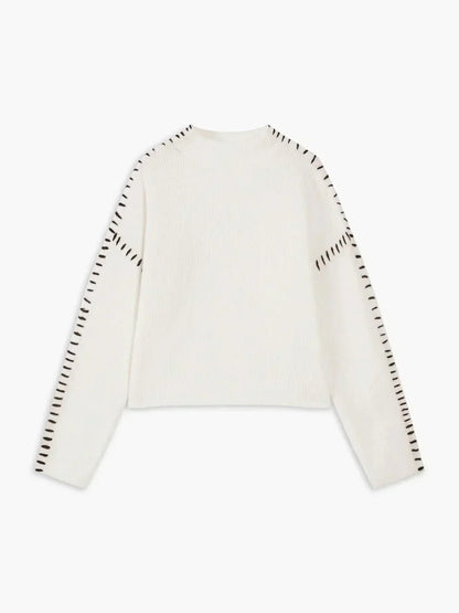 Cozy Whipstitch Oversized Sweater for Women with Mock Neck Long Sleeve Ribbed Relaxed Style