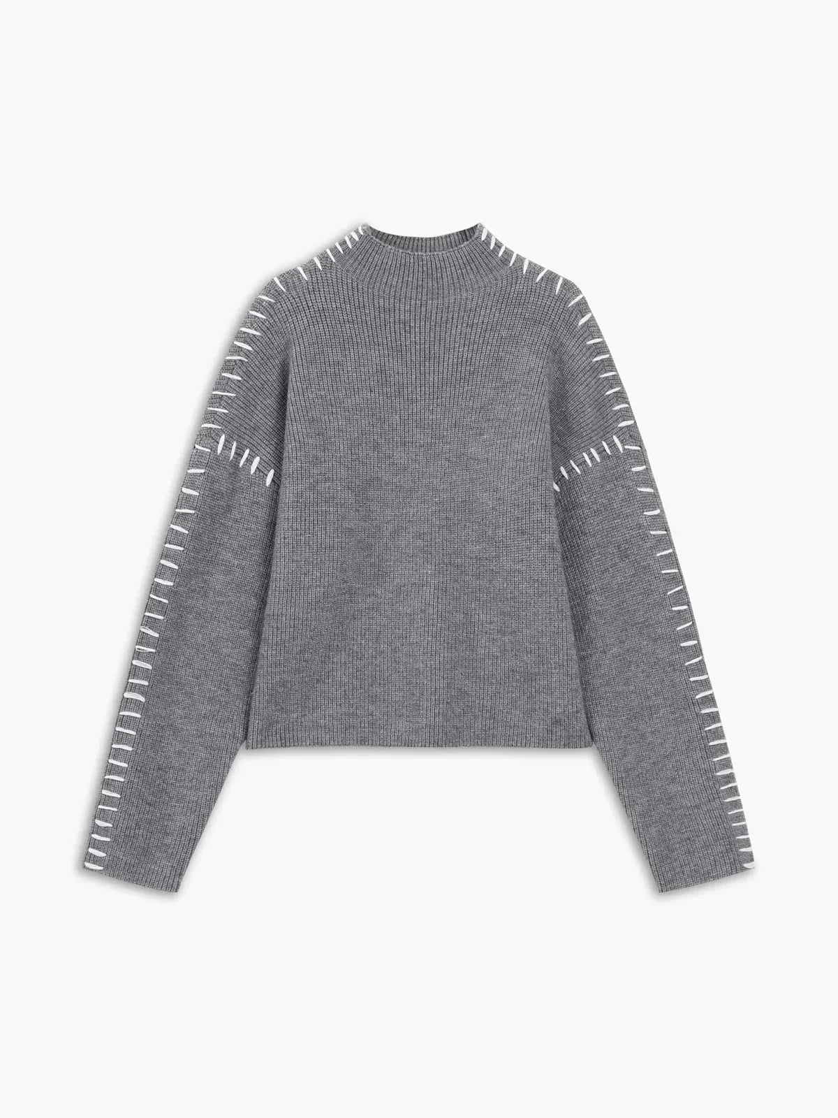 Cozy Whipstitch Oversized Sweater for Women with Mock Neck Long Sleeve Ribbed Relaxed Style