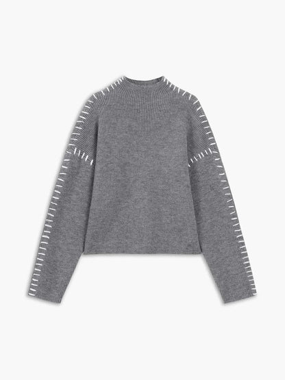 Cozy Whipstitch Oversized Sweater for Women with Mock Neck Long Sleeve Ribbed Relaxed Style