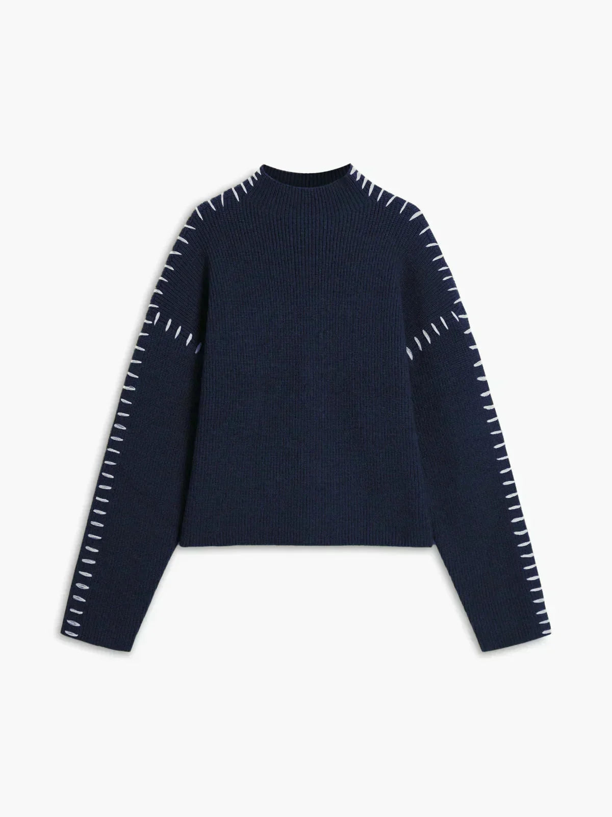 Cozy Whipstitch Oversized Sweater for Women with Mock Neck Long Sleeve Ribbed Relaxed Style