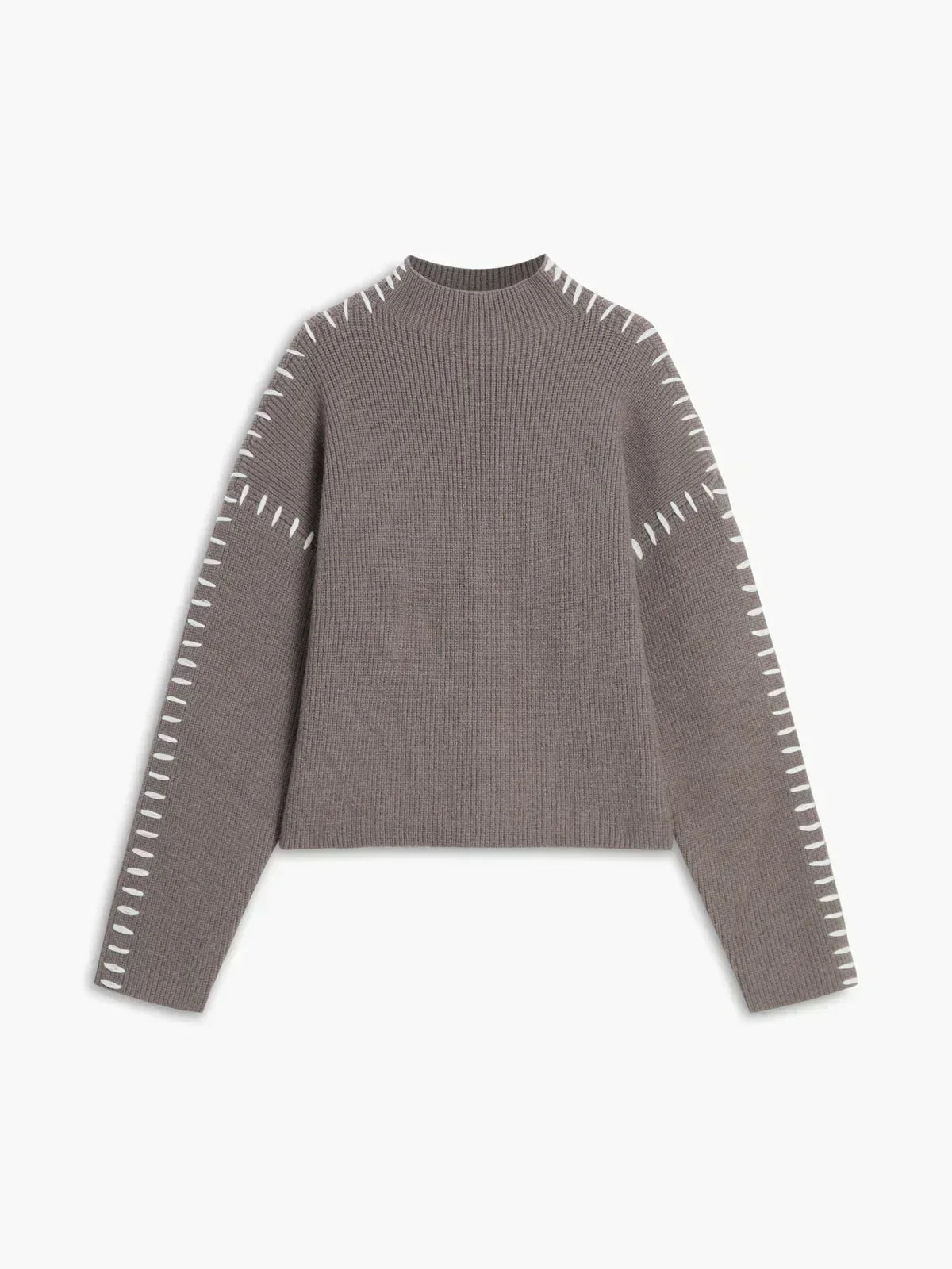 Cozy Whipstitch Oversized Sweater for Women with Mock Neck Long Sleeve Ribbed Relaxed Style