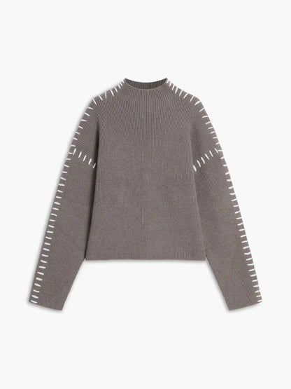 Cozy Whipstitch Oversized Sweater for Women with Mock Neck Long Sleeve Ribbed Relaxed Style