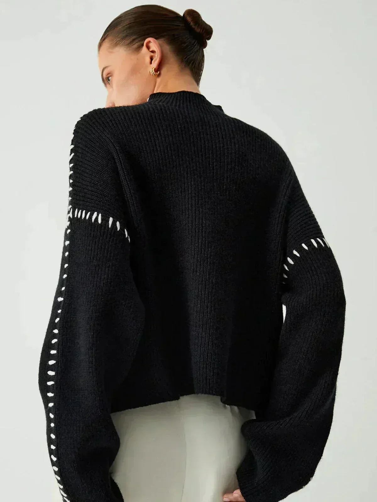 Cozy Whipstitch Oversized Sweater for Women with Mock Neck Long Sleeve Ribbed Relaxed Style