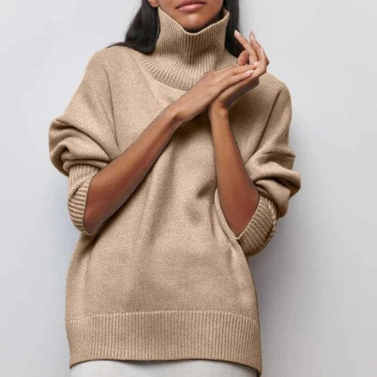 Comfortable Cable Knit Sweater for Women with Turtleneck Dolman Sleeve Oversized Relaxed Style