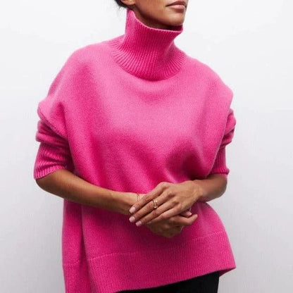 Comfortable Cable Knit Sweater for Women with Turtleneck Dolman Sleeve Oversized Relaxed Style