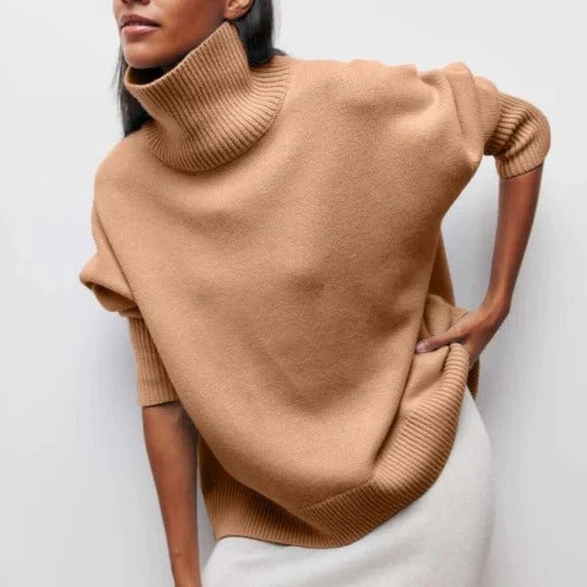 Comfortable Cable Knit Sweater for Women with Turtleneck Dolman Sleeve Oversized Relaxed Style