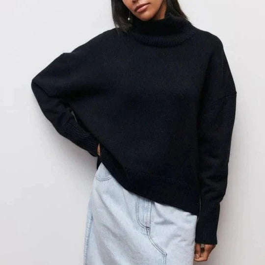 Comfortable Cable Knit Sweater for Women with Turtleneck Dolman Sleeve Oversized Relaxed Style