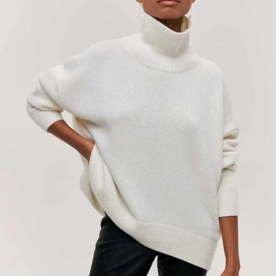 Comfortable Cable Knit Sweater for Women with Turtleneck Dolman Sleeve Oversized Relaxed Style
