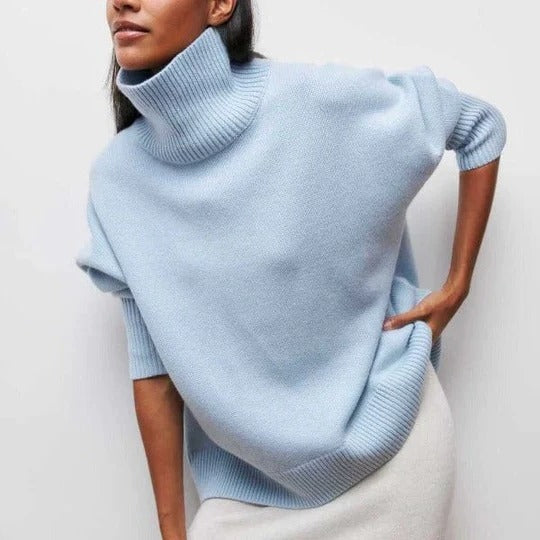 Comfortable Cable Knit Sweater for Women with Turtleneck Dolman Sleeve Oversized Relaxed Style
