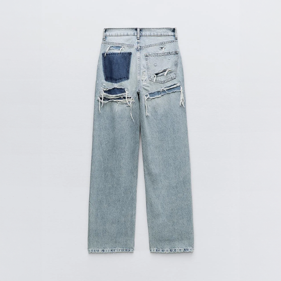 Effortless Distressed Wide Leg Jeans for Women with High Waisted Ripped Patch Relaxed Style