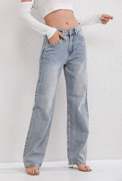 Effortless Distressed Wide Leg Jeans for Women with High Waisted Ripped Patch Relaxed Style