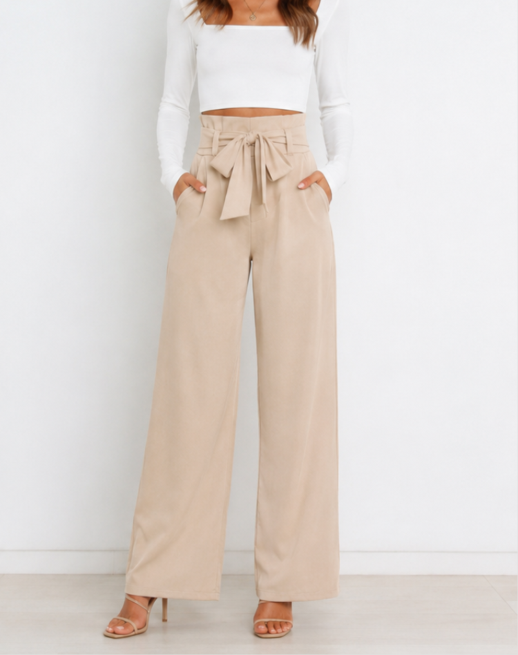 Effortless Wide Leg Pants for Women with High Waist Paperbag Belted Tapered Relaxed Style