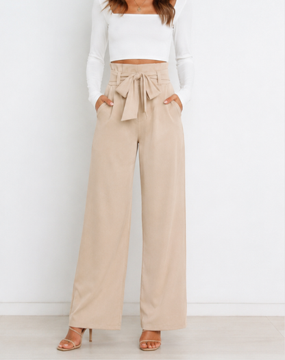 Effortless Wide Leg Pants for Women with High Waist Paperbag Belted Tapered Relaxed Style