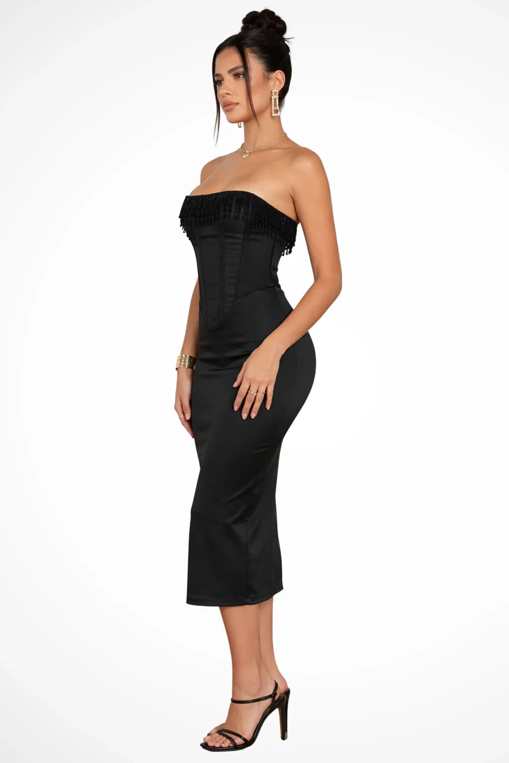 Chic Corset Cocktail Dress for Women with Strapless Bodycon Ruched Midi Party Style