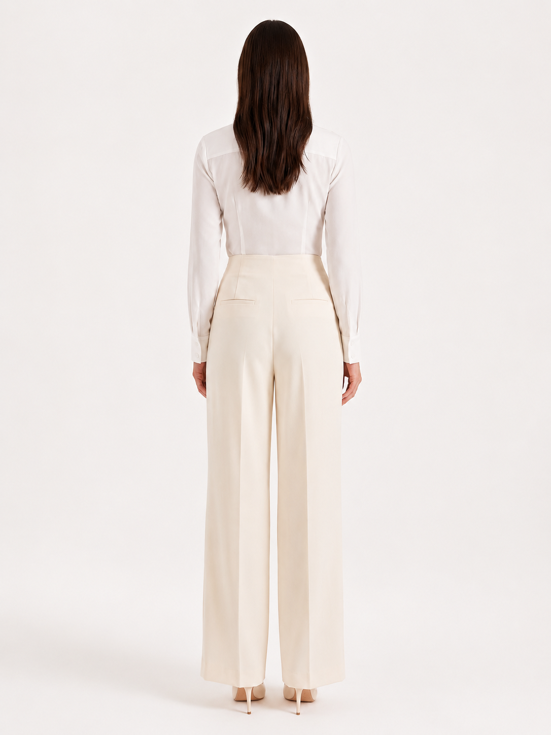 Elegant Cream Dress Pants for Women with High Waist Pleated Wide Leg Tailored Style