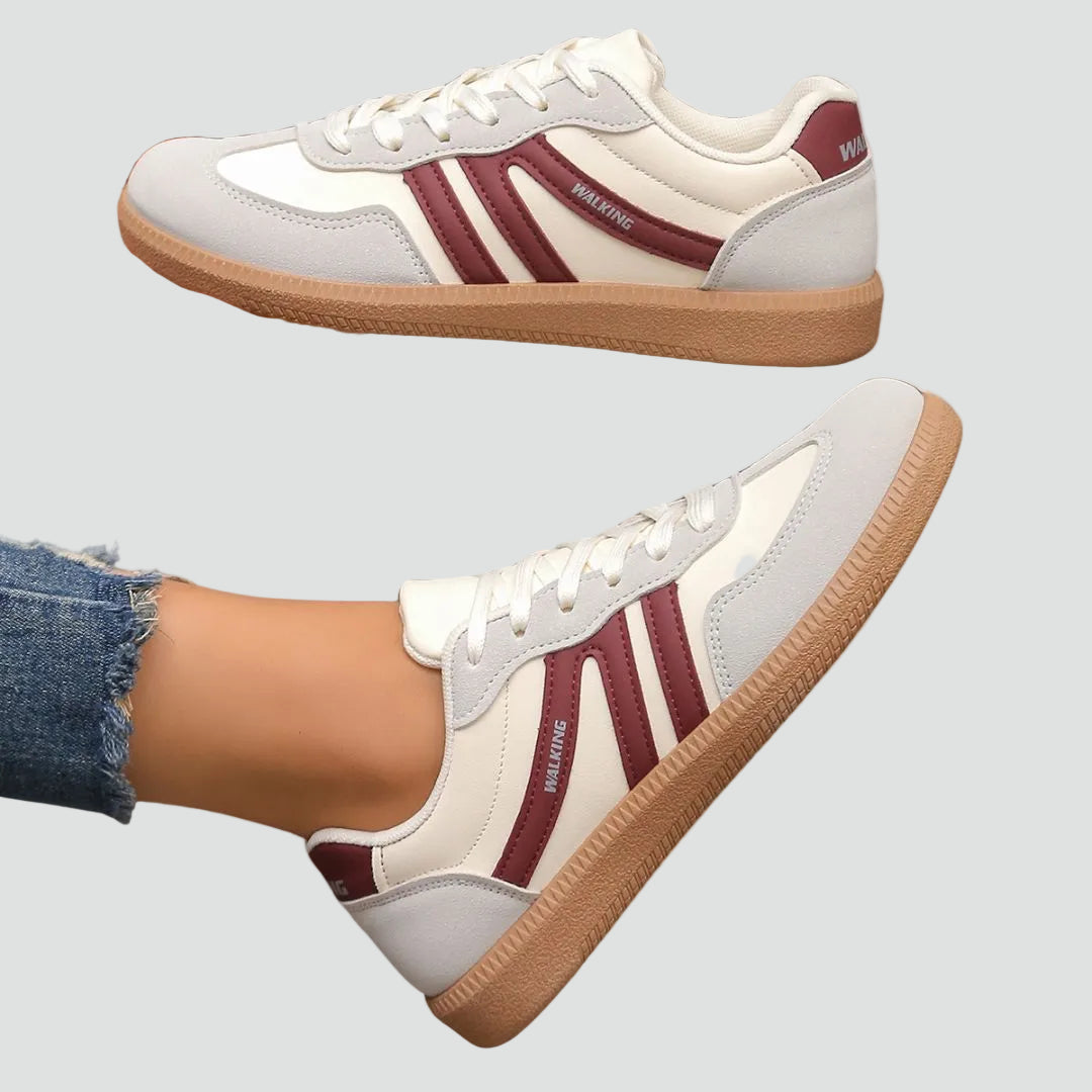 Comfortable Sneakers for Women with Lace Up Low Top Retro Colorblock Gum Sole Style