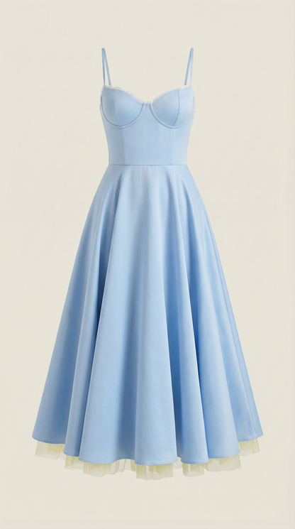 Elegant Tulle Cocktail Dress for Women with Sweetheart Neck Spaghetti Strap Fit and Flare Midi Party Style