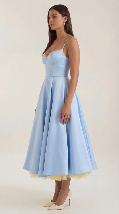 Elegant Tulle Cocktail Dress for Women with Sweetheart Neck Spaghetti Strap Fit and Flare Midi Party Style