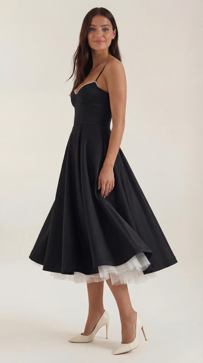 Elegant Tulle Cocktail Dress for Women with Sweetheart Neck Spaghetti Strap Fit and Flare Midi Party Style