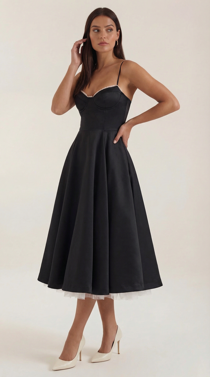 Elegant Tulle Cocktail Dress for Women with Sweetheart Neck Spaghetti Strap Fit and Flare Midi Party Style