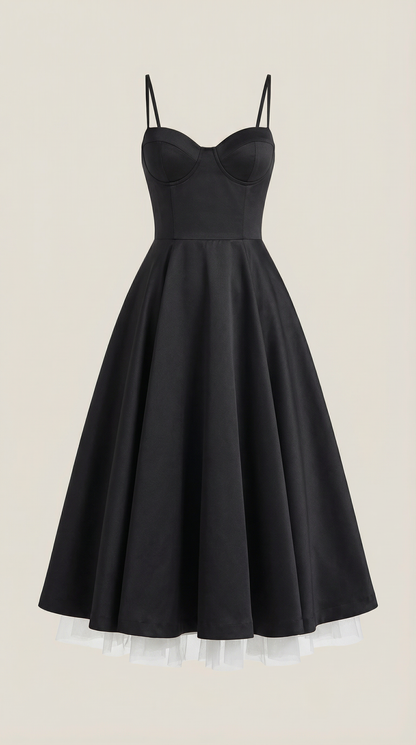 Elegant Tulle Cocktail Dress for Women with Sweetheart Neck Spaghetti Strap Fit and Flare Midi Party Style