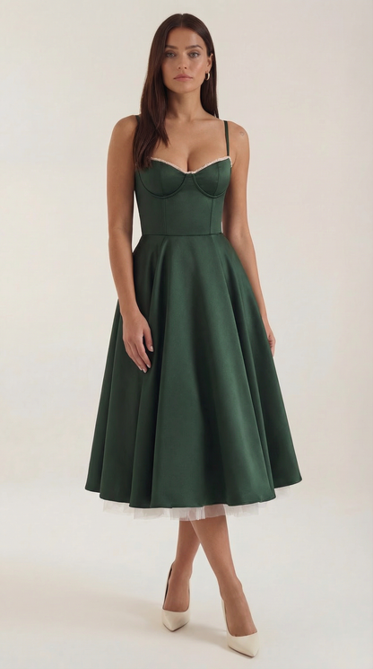 Elegant Tulle Cocktail Dress for Women with Sweetheart Neck Spaghetti Strap Fit and Flare Midi Party Style