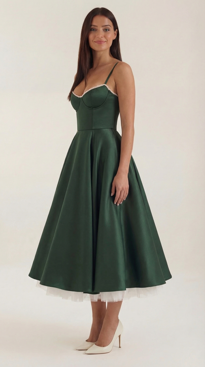 Elegant Tulle Cocktail Dress for Women with Sweetheart Neck Spaghetti Strap Fit and Flare Midi Party Style