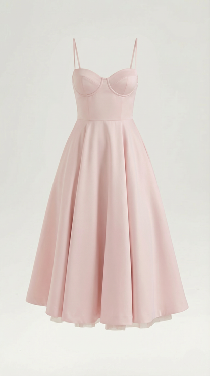 Elegant Tulle Cocktail Dress for Women with Sweetheart Neck Spaghetti Strap Fit and Flare Midi Party Style
