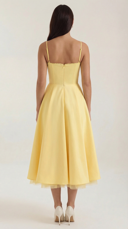 Elegant Tulle Cocktail Dress for Women with Sweetheart Neck Spaghetti Strap Fit and Flare Midi Party Style