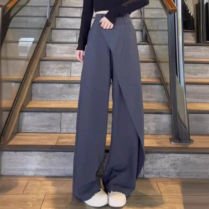 Effortless Wrap Front Wide Leg Pants for Women with High Waist Button Closure Relaxed Style